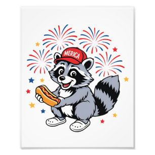 Foto Raccoon Funny 4 De Julio Patriótico Cute Blanco Ro