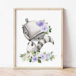 Foto Raccoon, Woodland Animals, Boho, Purple Flowers