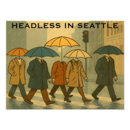 Foto Rainy City Walkers with Umbrella Heads Seattle Art