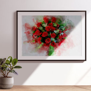 Foto Ramo de Rosas Rojas Acuarela sobre Fondo Blanco