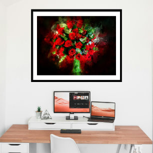 Foto Ramo de Rosas Rojas Acuarela sobre Fondo Negro