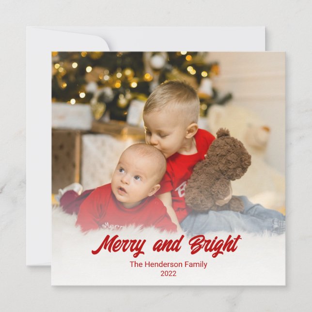 Foto Red Merry y tarjeta de Navidades brillantes (Anverso)