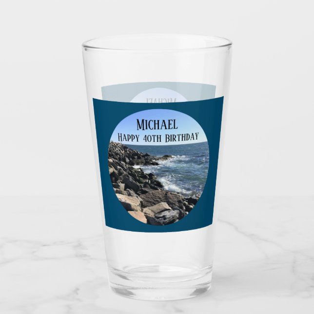 Foto redonda del Mar Azul de Ocean Shore 40 cumple (Anverso)