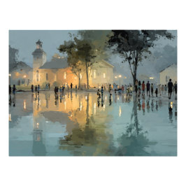 Foto Reflejos de lluvia en la plaza de la iglesia al at