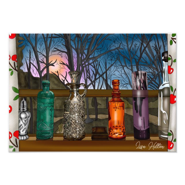 Foto Reflexión | Vasos de vidrio coloridos en la ventan (Frente)