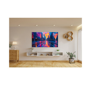 Foto Reflexiones de Neon Cityscape en Sunset Futurista