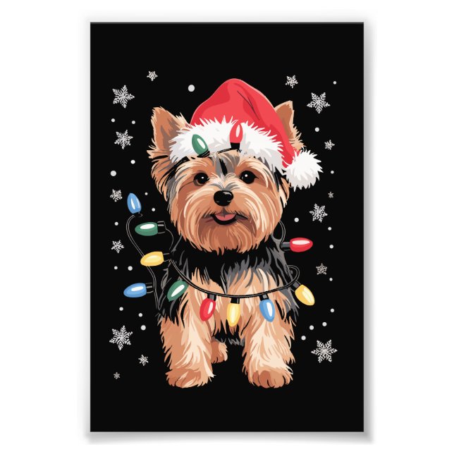 Foto Regalo de Navidad de Yorkie Perro de Navidad Largo (Frente)