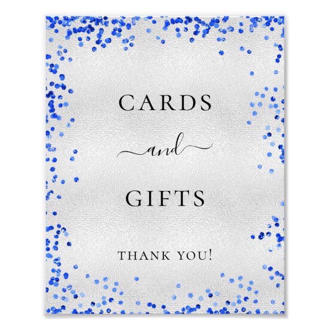 Foto Regalos de tarjetas de boda azul real de plata (Frente)