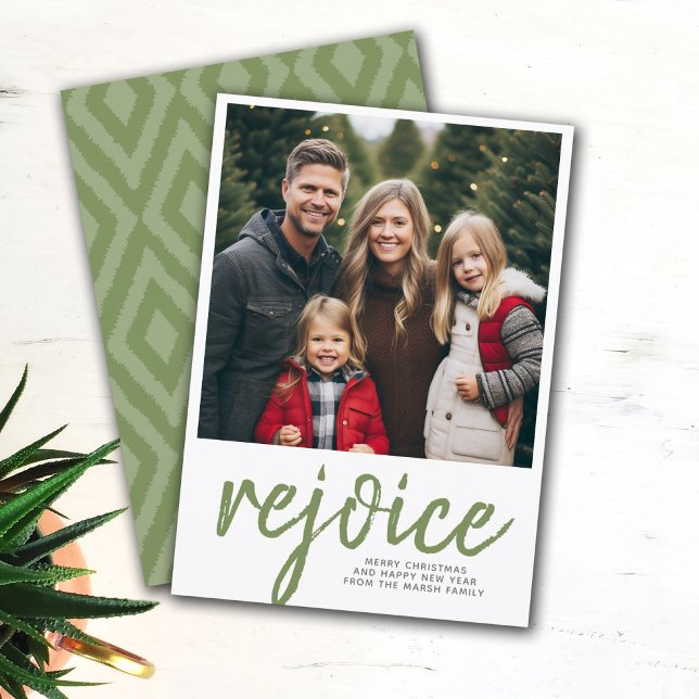 Foto Regocijo Feliz Navidad Verde Mínimo (One large gallery photo Christmas card)