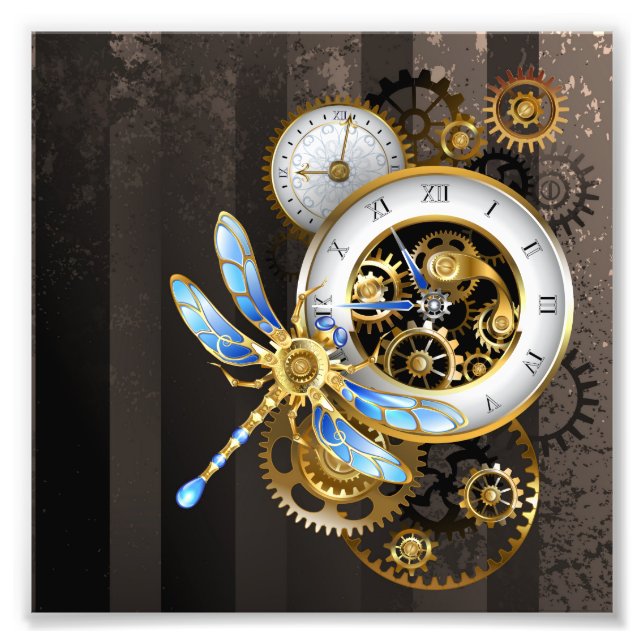 Foto Reloj de vapor con libélula mecánica (Frente)