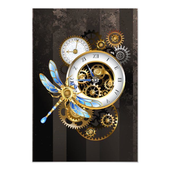 Foto Reloj de vapor con libélula mecánica (Frente)