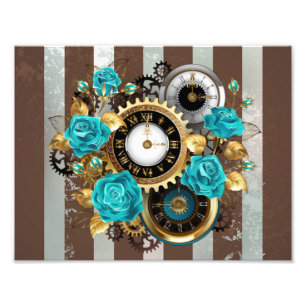 Foto Reloj de vapor y Rosas turquesa a rayas