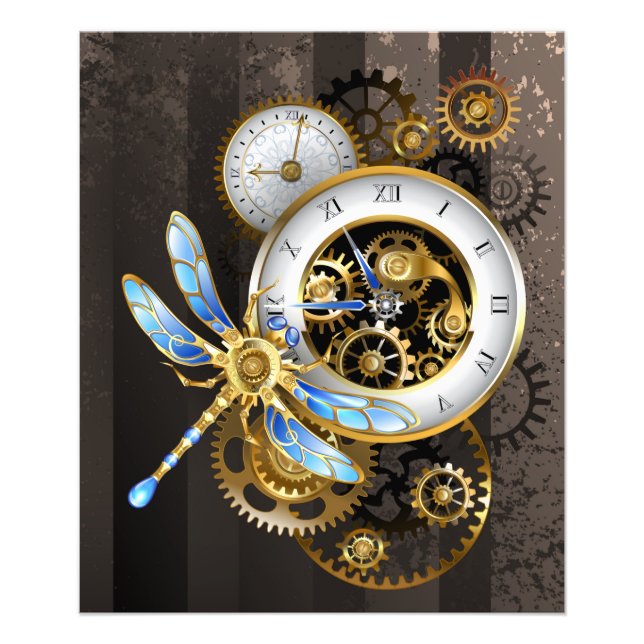 Foto Reloj Steampunk con libélula mecánica (Frente)