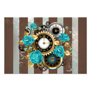 Foto Reloj Steampunk y rosas turquesas a rayas