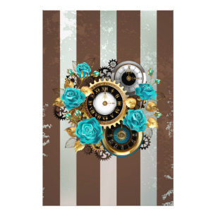 Foto Reloj Steampunk y Rosas Turquesas en Rayas