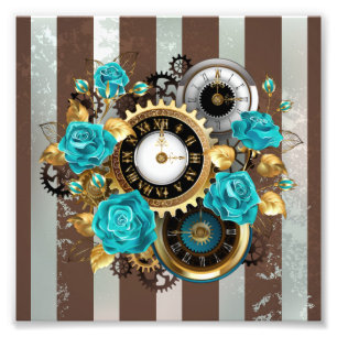 Foto Reloj Steampunk y Rosas Turquesas en Rayas