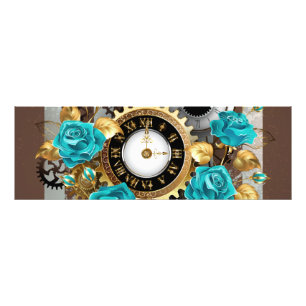 Foto Reloj Steampunk y Rosas Turquesas sobre Rayado