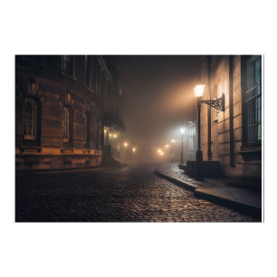 Foto Resplandor de callejón empedrado victoriano brumos