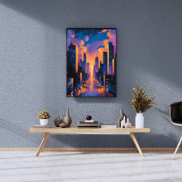 Foto Resumen de Neon City Skyline Sunset Glow Digital A