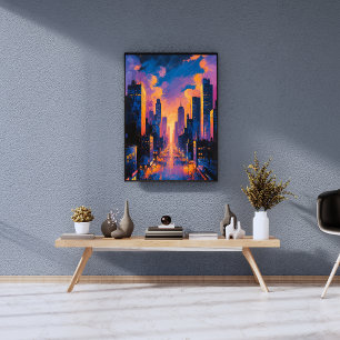 Foto Resumen de Neon City Skyline Sunset Glow Digital A