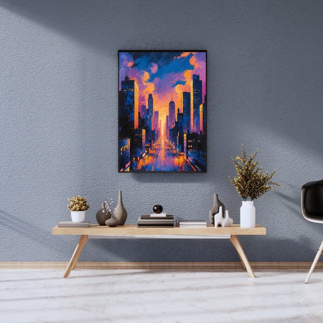 Foto Resumen de Neon City Skyline Sunset Glow Digital A (Subido por el creador)