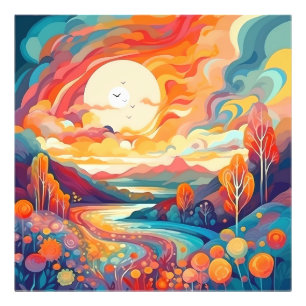 Foto Resumen del paisaje caprichoso con puesta de sol.
