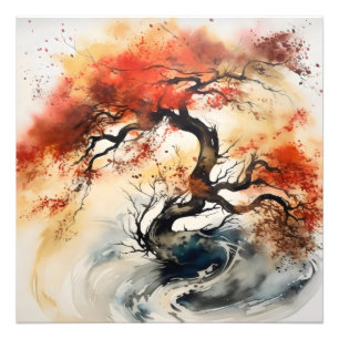 Foto Resumen Pintura de tinta de árbol de otoño
