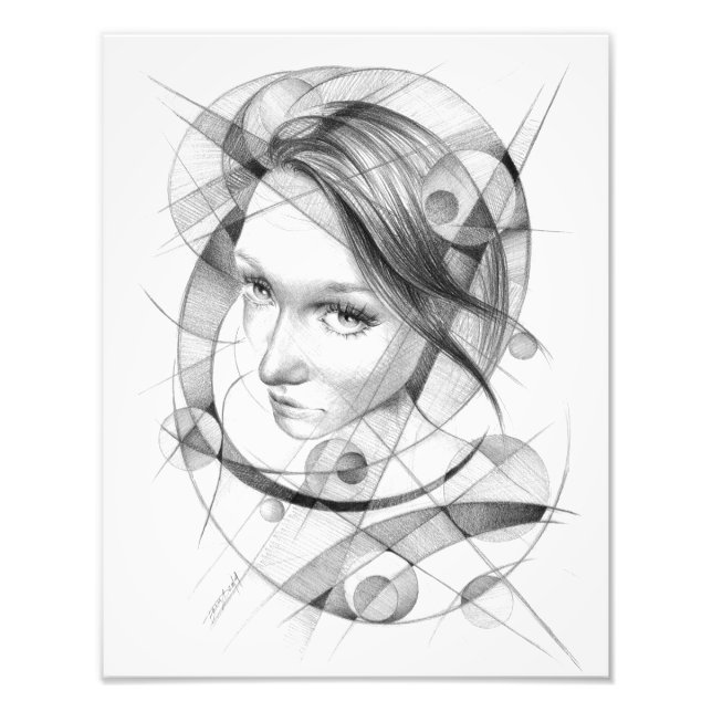 Foto Retrato chica Dibujo arte Líneas de círculos geomé (Frente)