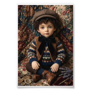 Foto Retrato clásico rústico de niño invernal vintage e