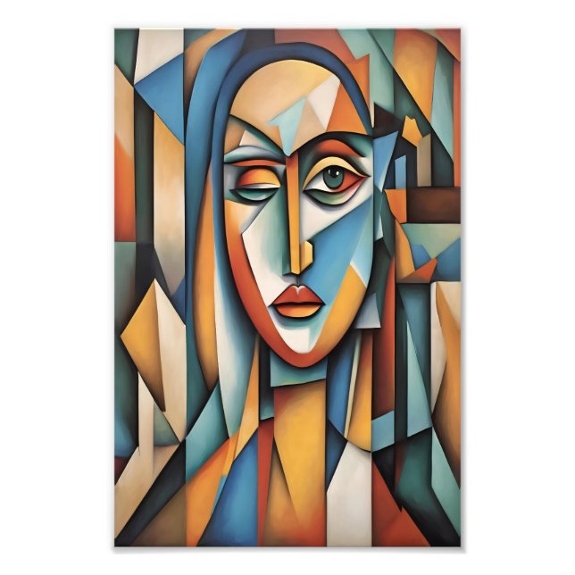 Foto Retrato Cubista Vibrante Resumen Arte Geométrico (Frente)