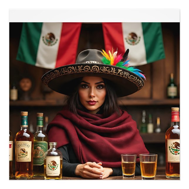 Foto Retrato de Cantina Mexicana - Mujer en Sombrer Cha (Frente)