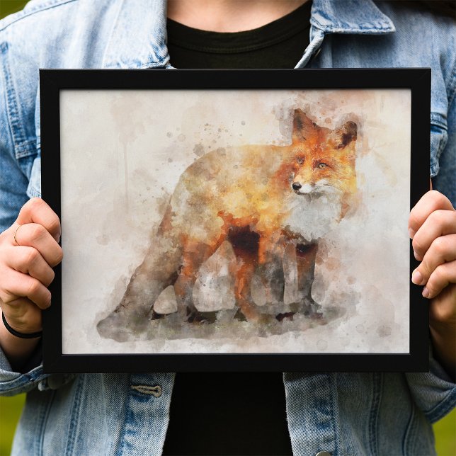 Foto Retrato de color rojo Fox 04 (Red Fox Watercolor Portrait 04. Photo Print)
