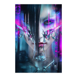 Foto Retrato de distorsión neón de cara ciberpunk con f