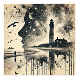 Foto Retrato de doble exposición con cielo estrellado l