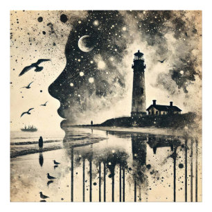 Foto Retrato de doble exposición con cielo estrellado l