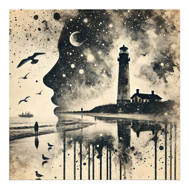 Foto Retrato de doble exposición con cielo estrellado l (Frente)