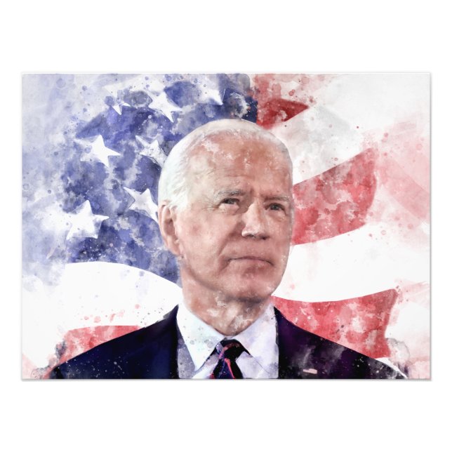 Foto Retrato de Joe Biden acuarela con bandera estadoun (Frente)