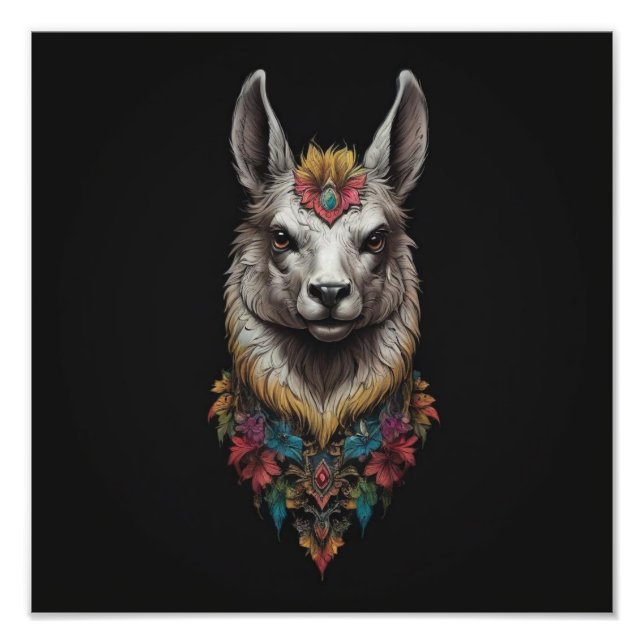 Foto Retrato De Llama Y Flor, (Frente)