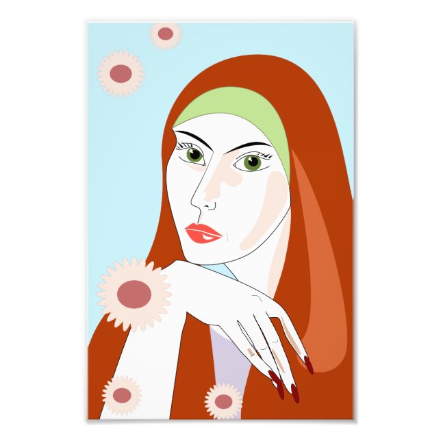 Foto Retrato de moda floral retro pelirroja (Frente)