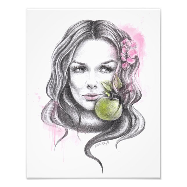 Foto Retrato de mujer con manzana y flor Arte surrealis (Frente)