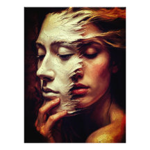 Retrato de mujer surrealista con máscara pintada