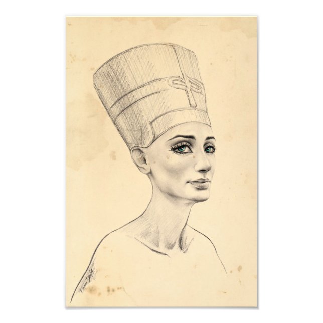 Foto Retrato de Nefertiti dibujando papiro del Antiguo  (Frente)