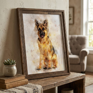 Foto Retrato de perro pastor alemán en acuarela Arte