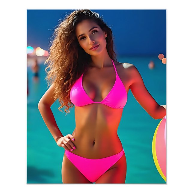 Foto Retrato de playa Twilight — Mujer en Bikin Neon Pi (Frente)