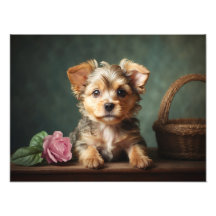 Retrato de Rosa de Vintage Cute Puppy Yorkshire Te