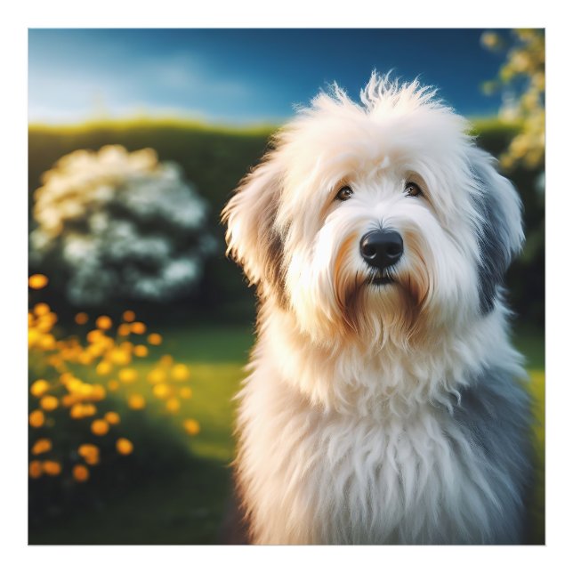 Foto Retrato de um  Old English Sheepdog ao Entardecer (Frente)