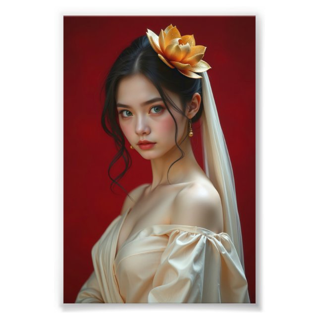 Foto Retrato elegante de una joven con Lotu dorado (Frente)