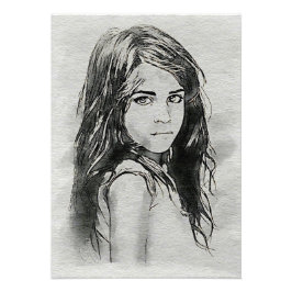 Foto Retrato en Acuarela de Niña | Blanco y Negro