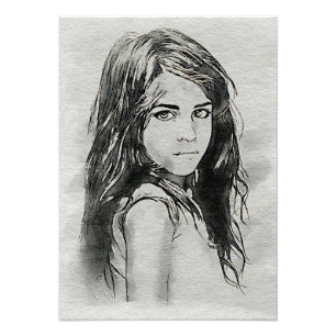 Foto Retrato en Acuarela de Niña Blanco y Negro