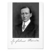 Retrato fotográfico y firma de Guglielmo Marconi